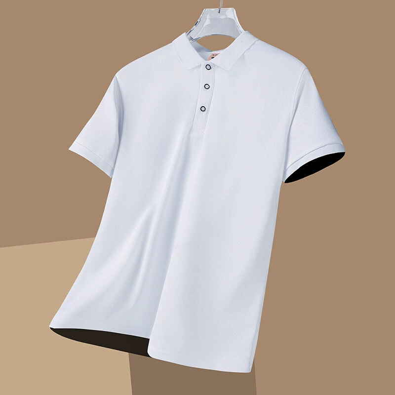 Летняя тонкая поло с коротким рукавом, мужская деловая элегантная дышащая однотонная рубашка с отложным воротником, возможность нанесения логотипа