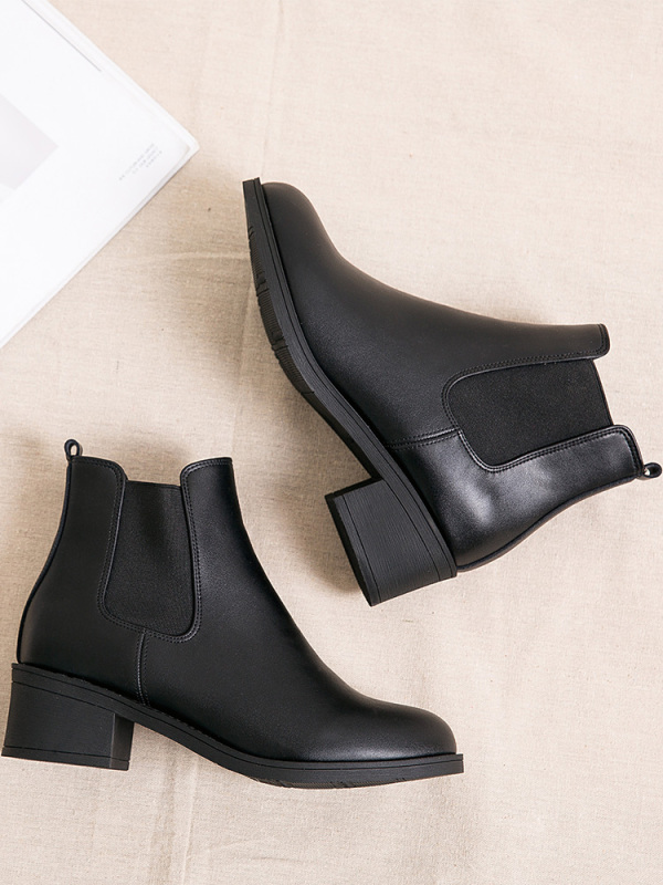 Winter Mid-Heel Women's Short Boots, Fleece-Lined Chelsea Boots, Martin Boots, Work Shoes, Chunky Heel Boots, Black Leather Boots, Ankle Boots