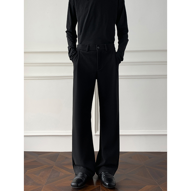 Black Starry Sky Fabric Drapey Scimitar-Style Dress Pants for Men, Autumn American Cleanfit Straight-Leg Slimming Flared Casual Trousers