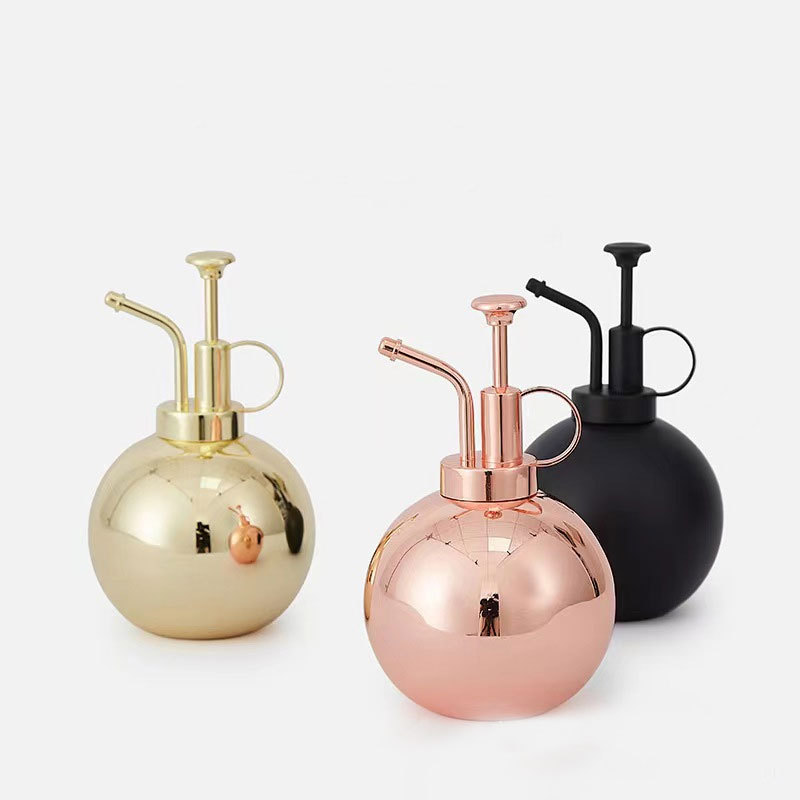 304不锈钢浇花喷雾器球形家用复古黑色小型园艺手动气式喷壶500ML