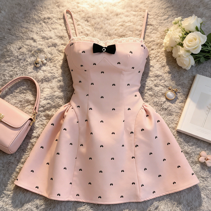 Miu Miu Style Outfit: Pink Strapless Dress with a High-End, Elegant Vibe, Waist-Cinching, Puffy Short Skirt