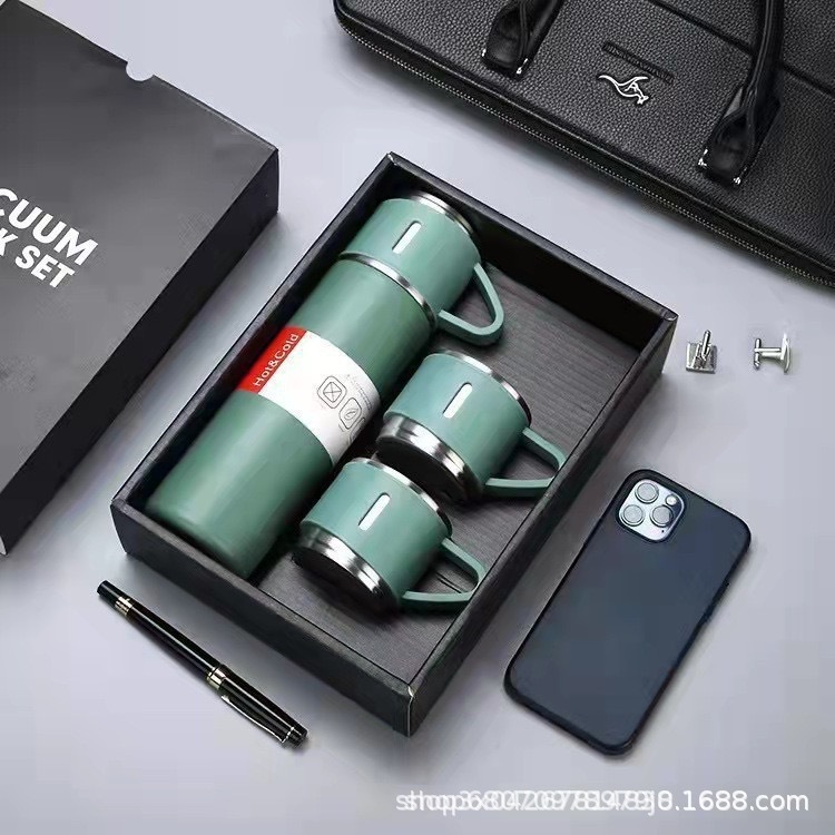 Una taza de tres cubiertas 304 tazas de acero no bordadas caja de regalo de negocios juego de tazas de agua portátiles al por mayor