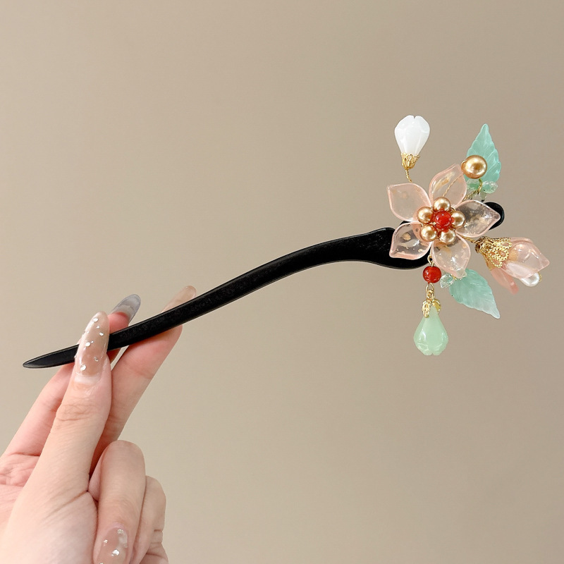 流苏花朵发簪女新中式高级感小众古风盘头发钗木簪子汉服旗袍发饰|undefined