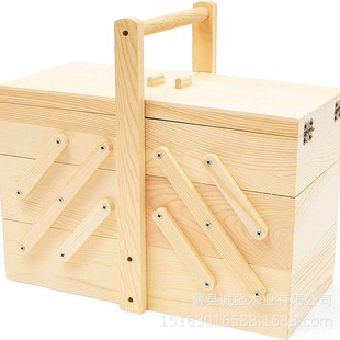 Wooden retro multi-layer sewing storage box step snack display box wooden cosmetic suitcase
