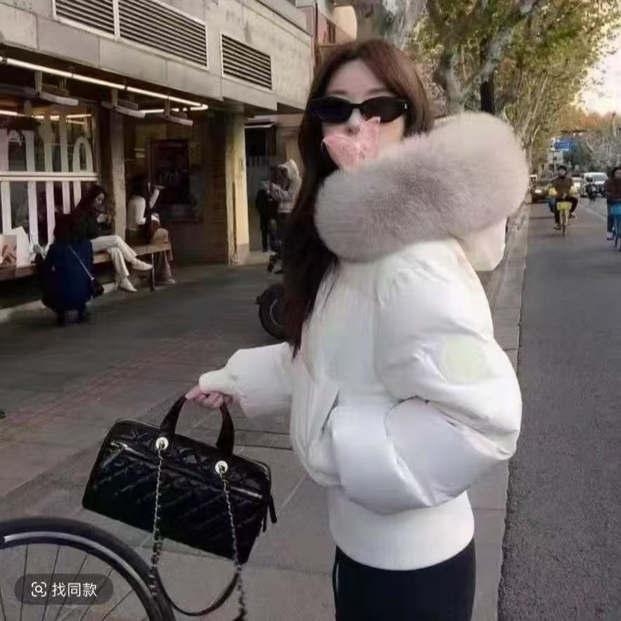 棉服女短款2026冬新款高腰加厚时尚连帽收腰显瘦小个子大毛领棉衣
