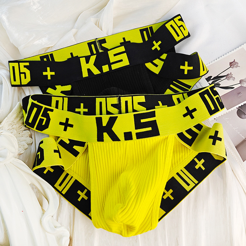 New Men's Underwear High Slit Triangle Ribbed Cotton Sports Breathable Shorts Men's Sexy Fashionable Low-Waist Underwear