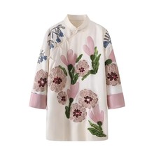 清仓特价11.12直播 新中式国风立领刺绣花朵亮片短款旗袍连衣裙女