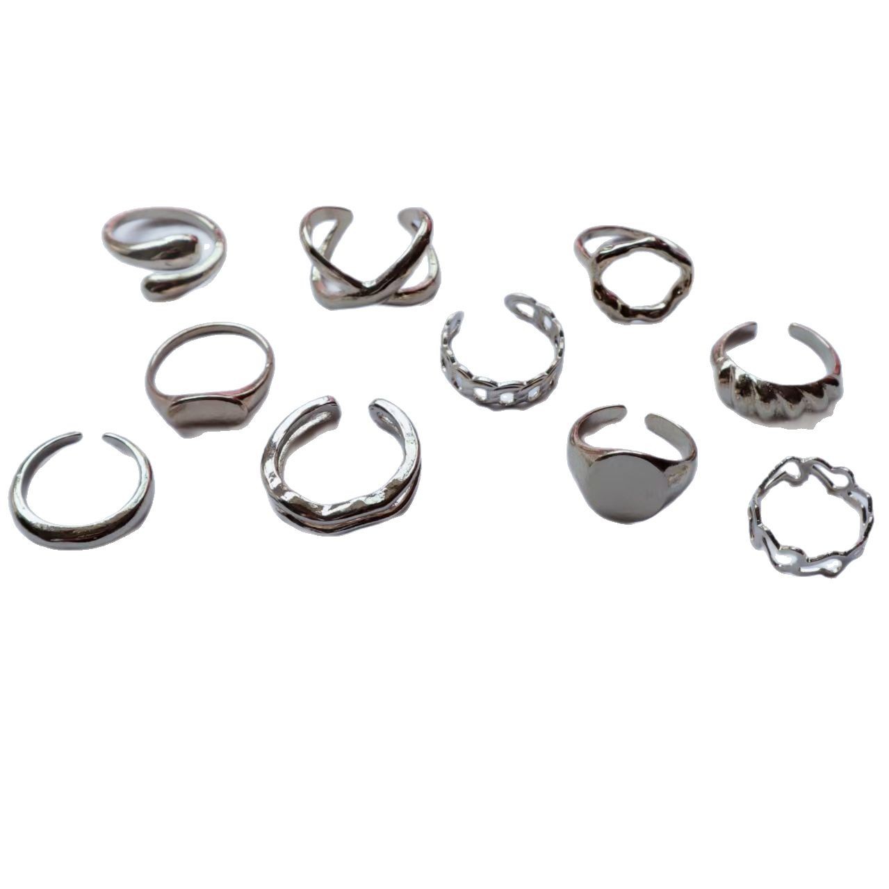 欧米のクロスボーダーのアクセサリーの速売は金属の質感の光の面の指輪のスーツを販売します。