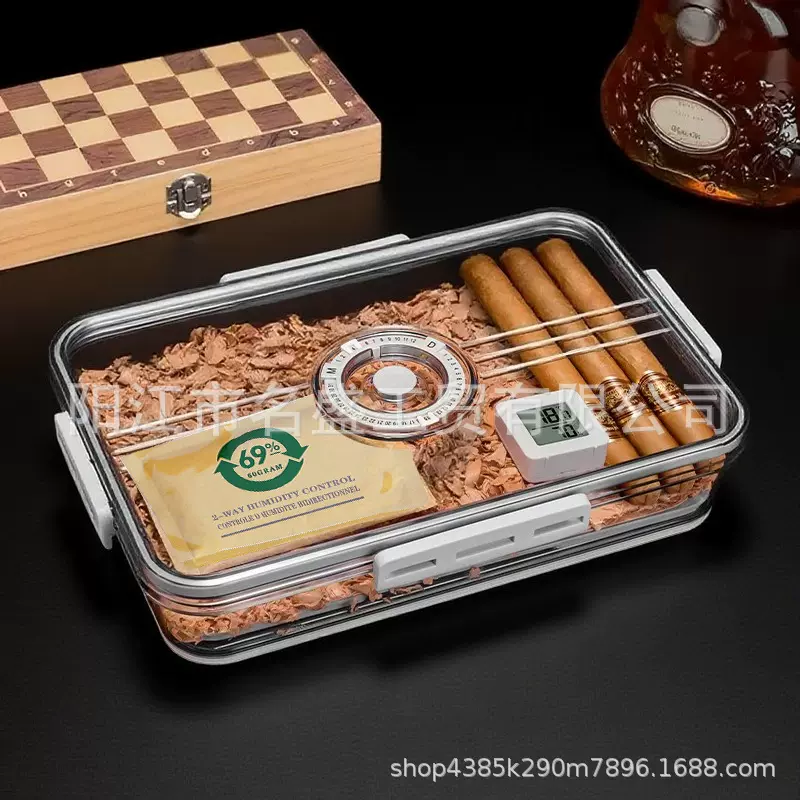 雪茄保湿盒乐扣盒雪茄盒便携大容量密封醇养防潮保湿计时雪茄配件