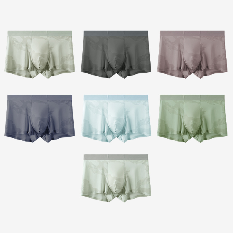 Shake sonido con calzoncillos de seda de hielo para hombres ultra delgados sensación fría transpirable 7A antibacteriana calzoncillos de hombre de cuatro esquinas