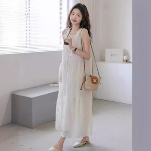 Summer Maternity Fashion Lace Hollow Pregnant Women Sleeveless Dress Long Loose Elegant Lady Pregnant Women's Dress