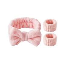 新款洗漱三件套防水束发带手腕带洗脸发带网红发套可爱甜美蝴蝶结
