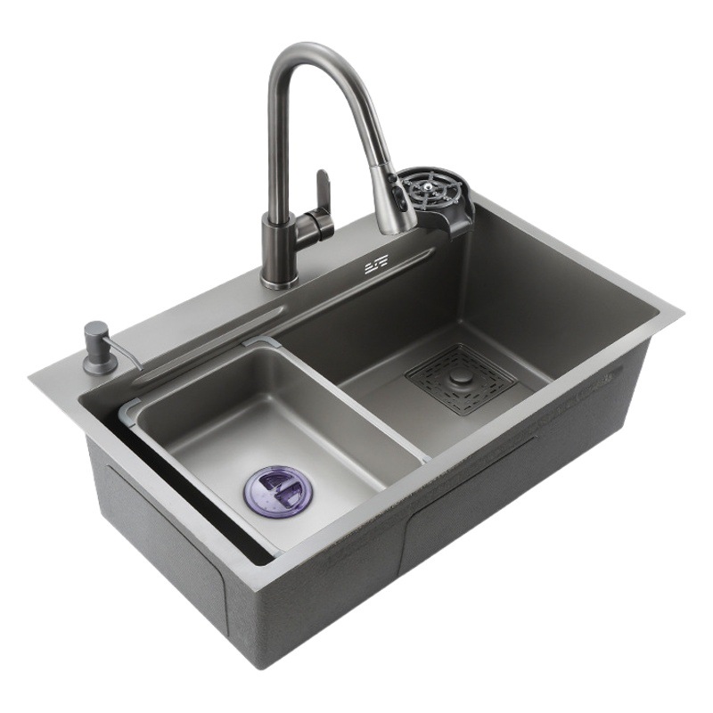 304 Stainless Steel Nano Gun Gray Sink Large Single Bowl Kitchen Handmade Vegetable Washing Basin Undermount Sink Household Dishwashing Sink