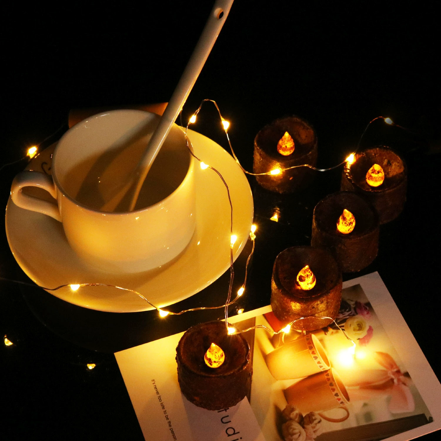 Led wax flamelesss batterytealight candle коричневый черный воск со светодиодной свечой