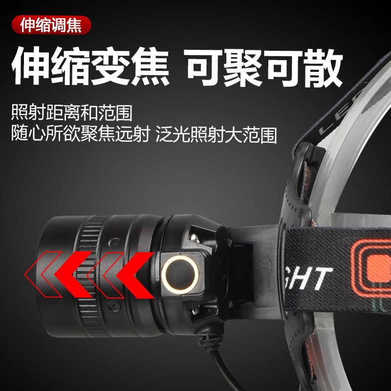 P50 perlas de la lámpara de aleación de aluminio de zoom telescópico fuerte luz de la linterna al aire libre de largo alcance USB recargable Searchlight linterna montada en la cabeza