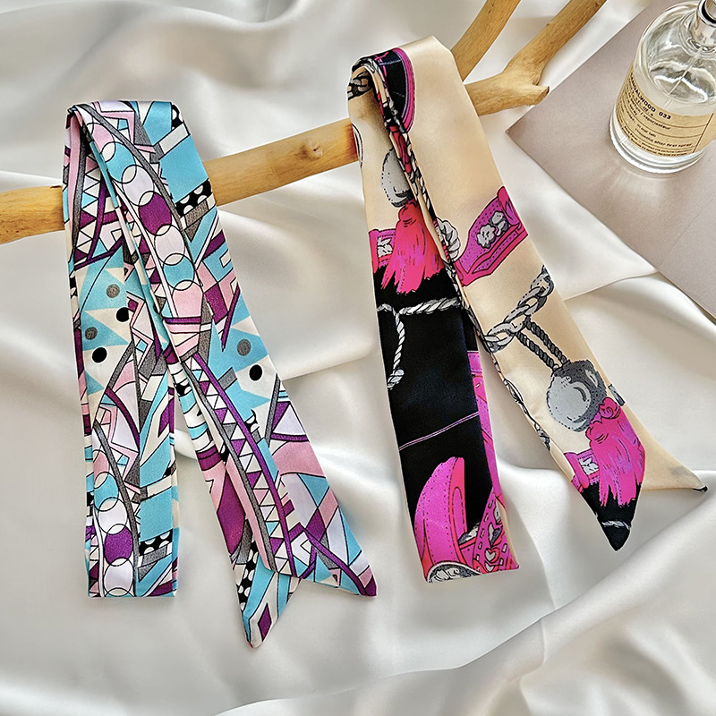 Bufanda de seda, tira larga, sentido de alta gama, nueva moda, todo-fósforo, diadema, cinturón para el cabello, bolso para el cabello, cinturón para el pañuelo multiusos
