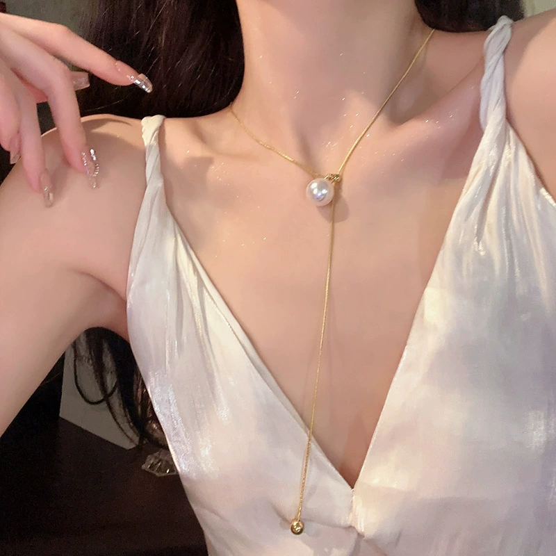 Длинное маленькое ожерелье с каплевидной жемчужиной, дизайн цепочки для ключей/сумки, стиль лёгкой роскоши, тренд сезона
