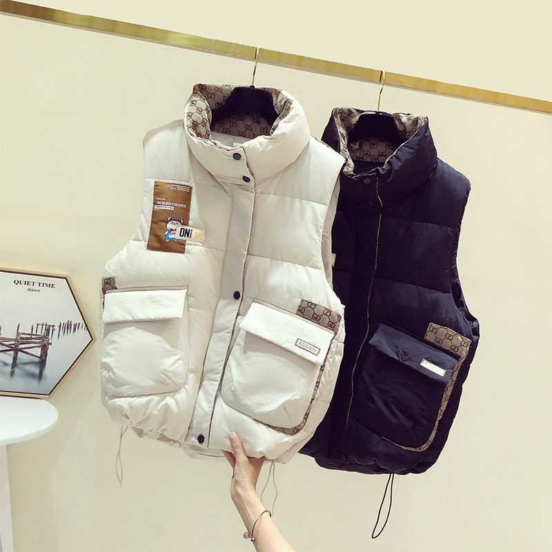 韓国版ダウン綿ベスト女性2023秋冬の中で色を厚くした刺繍を合わせてカジュアルな上着を貼る|undefined