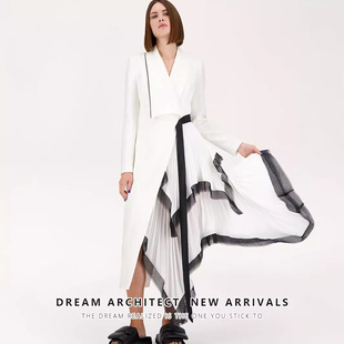 Design Niche Dress 2025 Asymmetrical Pleated Ruffled Patchwork Long Suit Jacket for Women Spring
