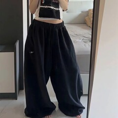 速売通insの新型スポーツズボンの女性春秋アメリカのレトロなハイウエストのゆったりとしたカジュアルな街のダンスの広い足のズボン
