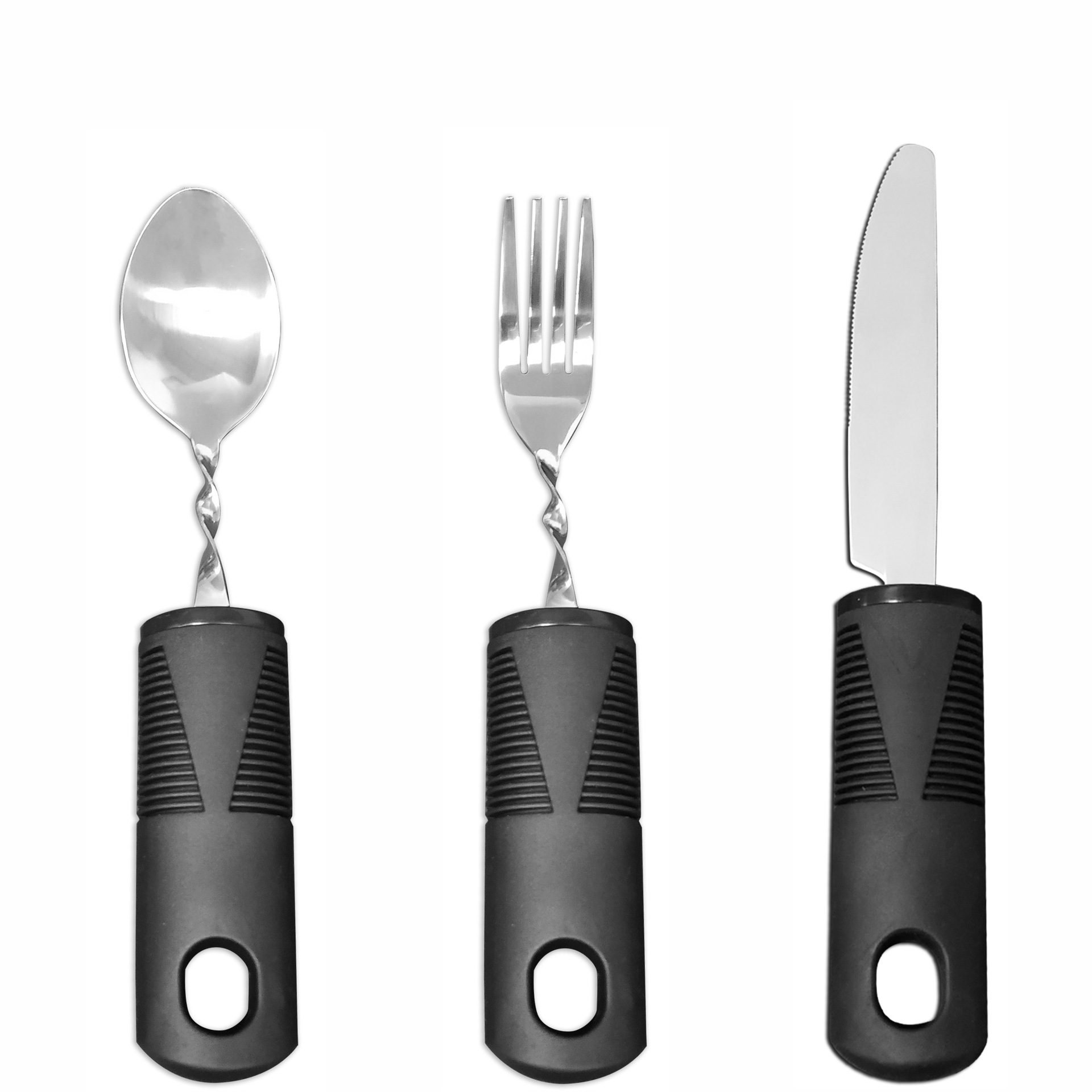 Mango transfronterizo de caucho y plástico de acero inoxidable antivibración, plegable adaptable y doblado para ancianos, vajilla de rehabilitación de alimentos, juego de cuchillos, tenedores y cucharas