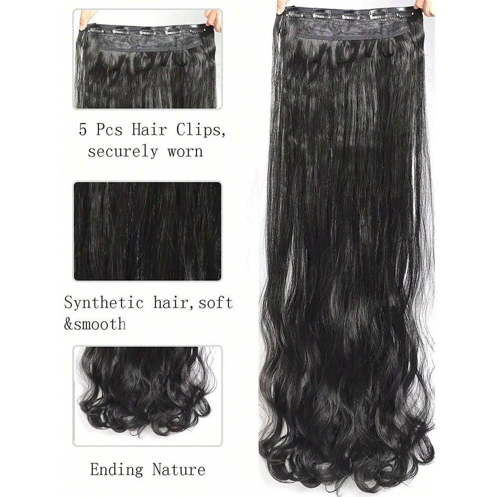 80 cm de extensión de pelo de peluca cinco tarjetas de una pieza de cabello de fibra química de cabello de alta temperatura cabello de cabello largo rizado