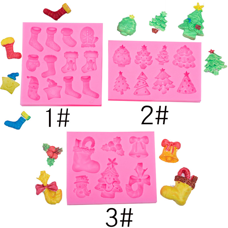 Serie de Navidad decoración molde de silicona dulces calcetines de Navidad árbol de Navidad campana fondant pastel postre Decoración