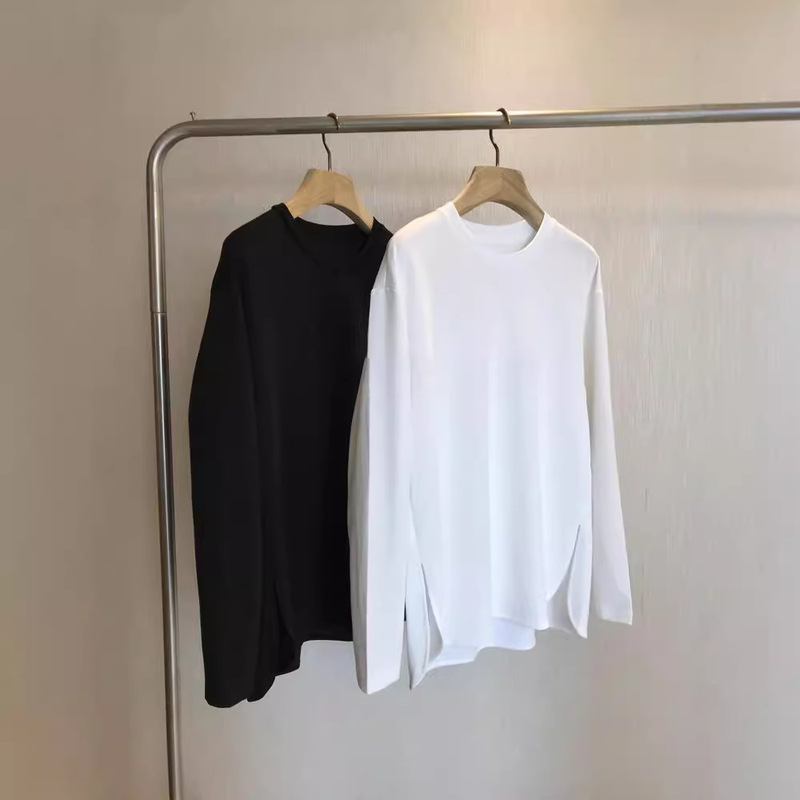 Angry push, skin-friendly degree full marks ~!! Cool feeling quick drying ~ simple basic round neck split long sleeve T-shirt for women