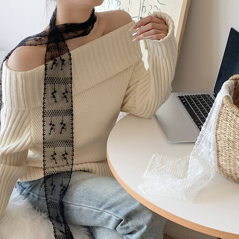 Bufanda de seda para mujer, estilo de primavera y verano de alta gama, bufanda retro multiusos, bufanda de seda de encaje, diadema, cinturón decorativo