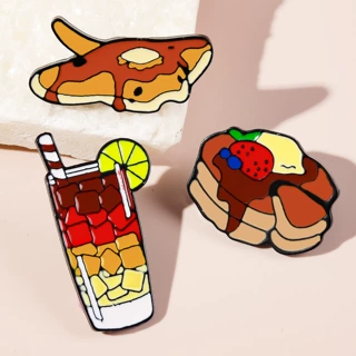 跨境可爱卡通趣味披萨食物胸针冰镇饮料水果沙拉小众金属徽章配件