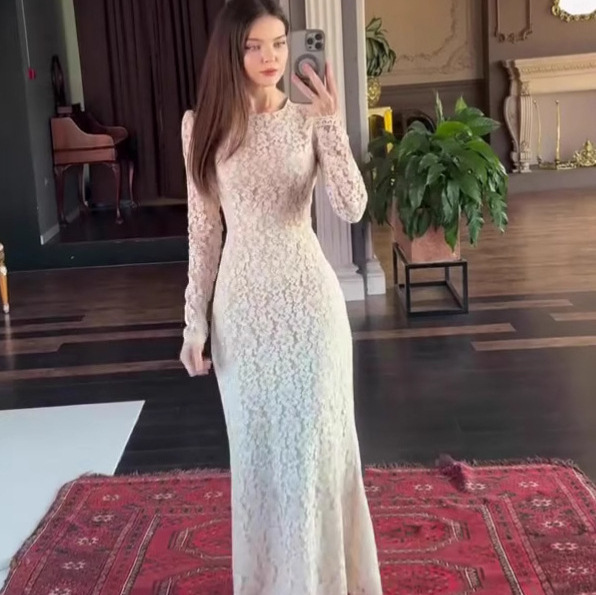Amazon European and American Cross-Border 2025 New Autum Elegant and Feminine Long-Sleeved Long Skirt Simple Dress Amazon European and American Cross-Border 2025 New Autum Elegant and Feminine Long-Sleeved Long Skirt Simple Dress