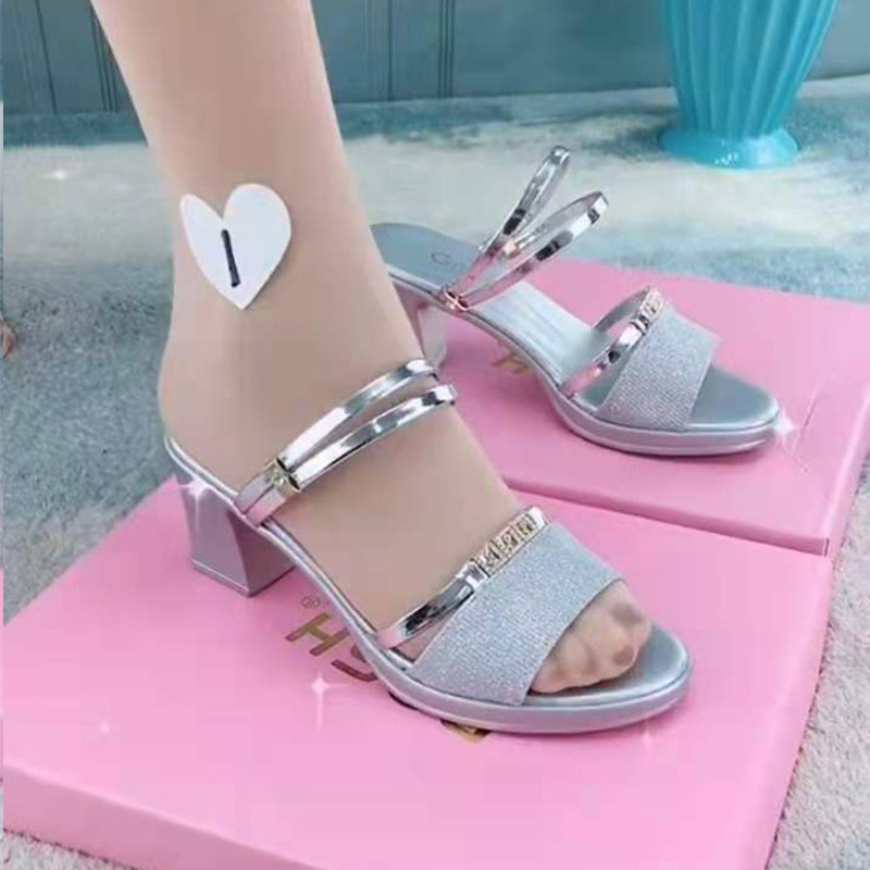 Mid-Heel Sandals for Women, 2026 Summer New Versatile Two-Way Sequin Sandals, Chunky Heel Peep-Toe Fashionable Slippers Mid-Heel Sandals for Women, 2026 Summer New Versatile Two-Way Sequin Sandals, Chunky Heel Peep-Toe Fashionable Slippers