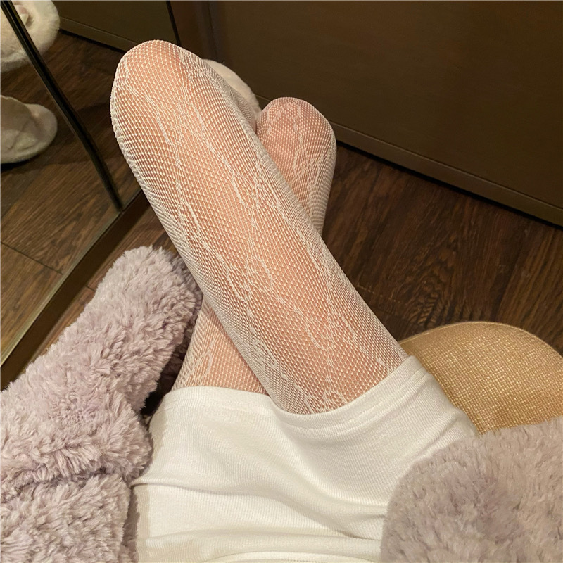 lolita lace white silk socks female Japanese cute JK black silk fishnet stockings black ins pantyhose thin section