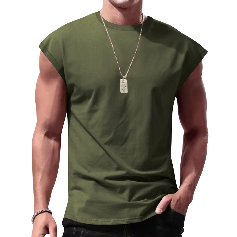 Camiseta sin mangas de verano para hombre, estilo eBay, para comercio transfronterizo, con textura acanalada, ajuste holgado, color liso, top casual deportivo.