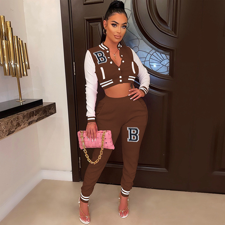 Moterų kelnės baseball uniformos kostiumas su raidėmis sportinis_voghion.com