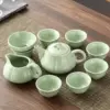 [10 heads] Green Ru kiln melon-shaped pot set [Ru kiln melon-shaped cups 6 pieces]
