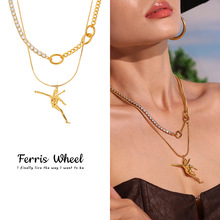 摩天轮不锈钢小熊双层叠戴项链女时尚百搭超出境首饰欧美个性饰品