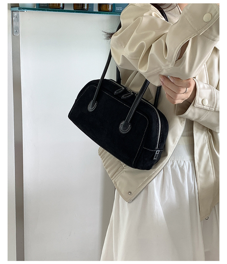 Autumn suede stick with simple leather splicing design, underarm bag, women's plush fashionable versatile shoulder bag_voghion.com