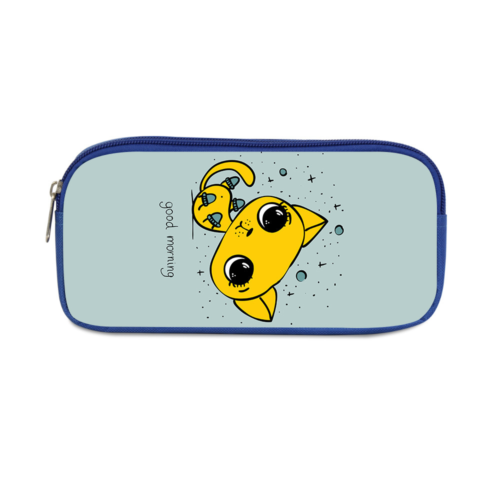 Cartoon cute cat blue single layer pencil case 05