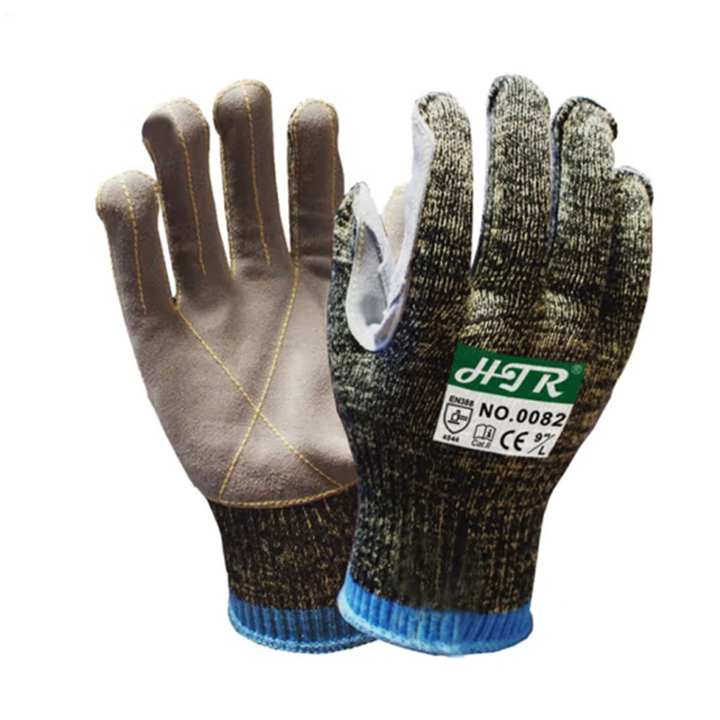 海太尔0082混合钢丝防割手套 牛皮涂层5级防切割防穿刺1付