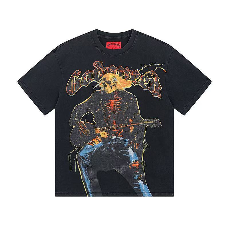クロスボーダー 25ss アメリカのトレンディなブランド Godsed ロックバンドバスケットボール高品質ウォッシュブラック半袖 T シャツ男性と女性用|undefined