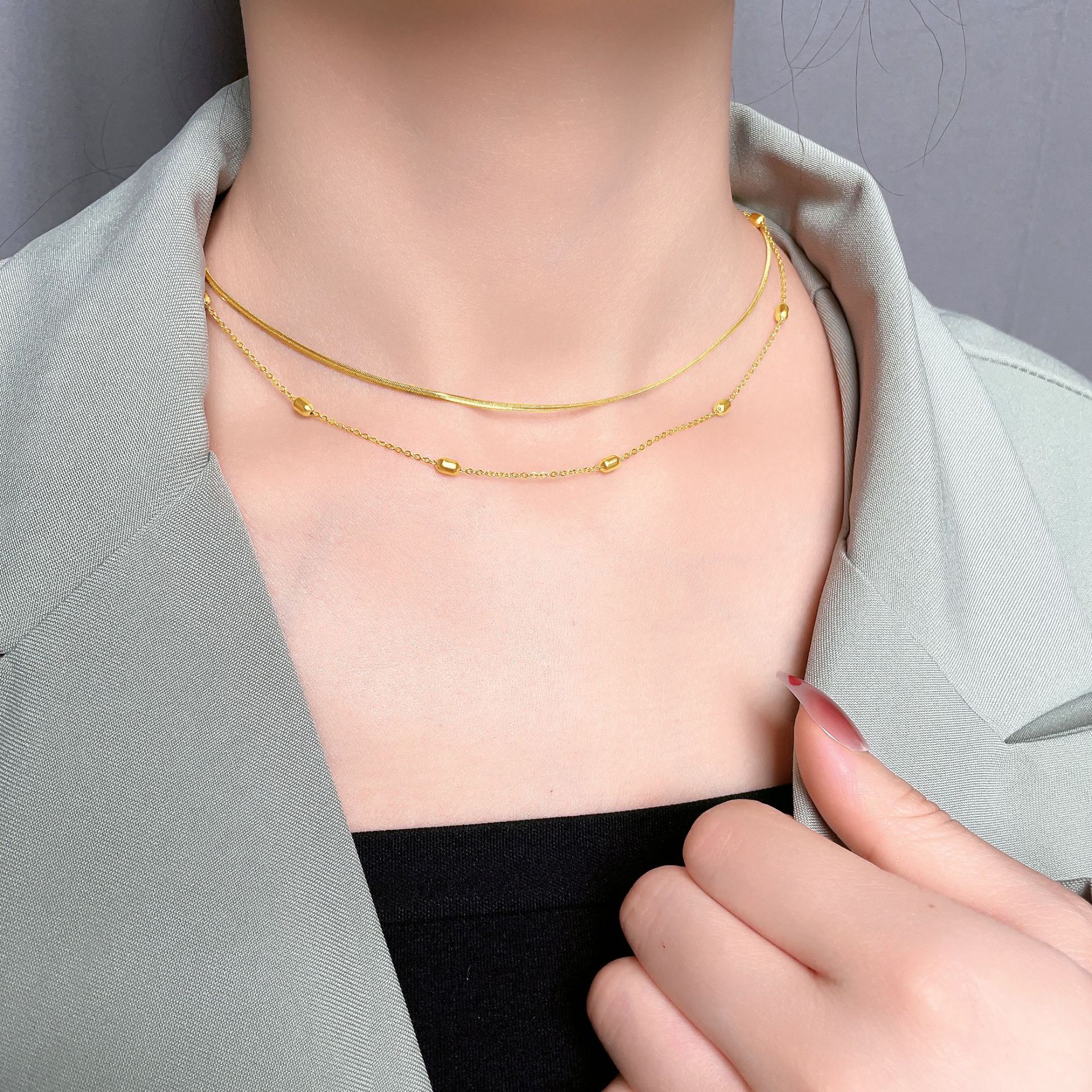 Elegant Geometric Titanium Steel Plating Layered Necklaces_colorza_3