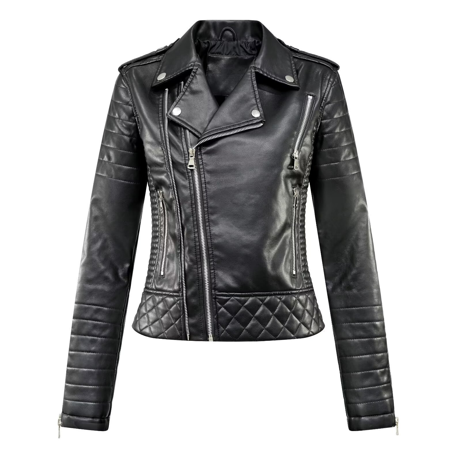 Spring European and American Clothing Wholesale Short Jacket Slim Lapel White Commuter Pu Leather Jacket
