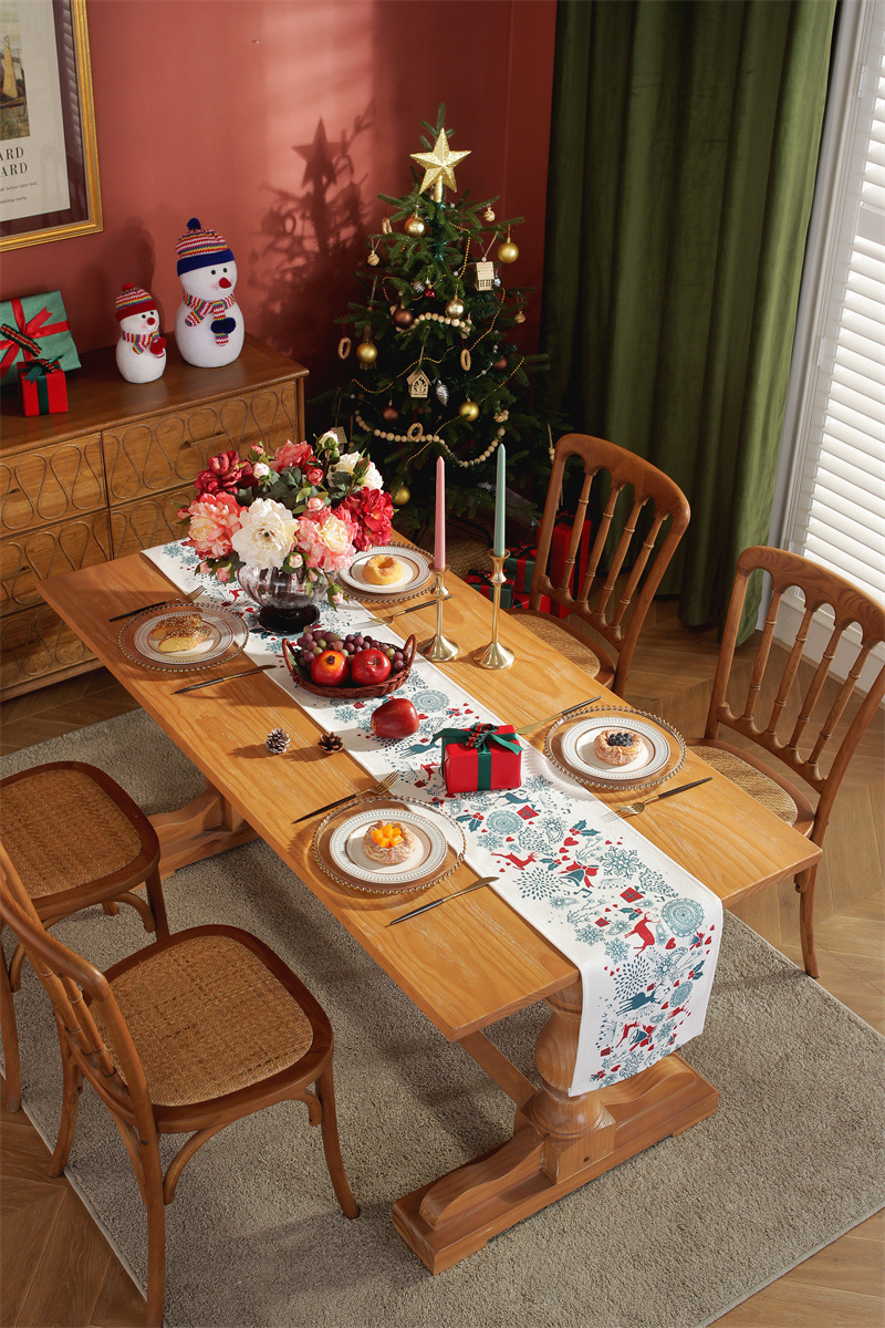 Runner da tavola natalizio stampato in policotone albero di Natale fiocco di neve tovaglietta tovagliolo tovaglia decorativa_voghion.com