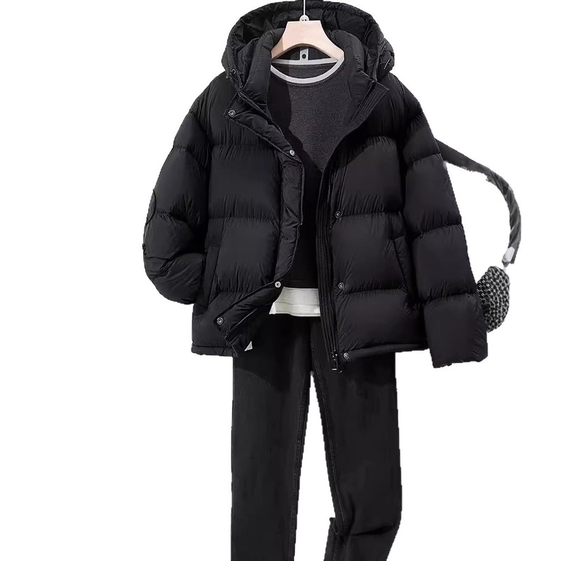 现货白鸭绒羽绒服女短款2025冬季新款连帽小个子面包服泡芙轻奢外|undefined