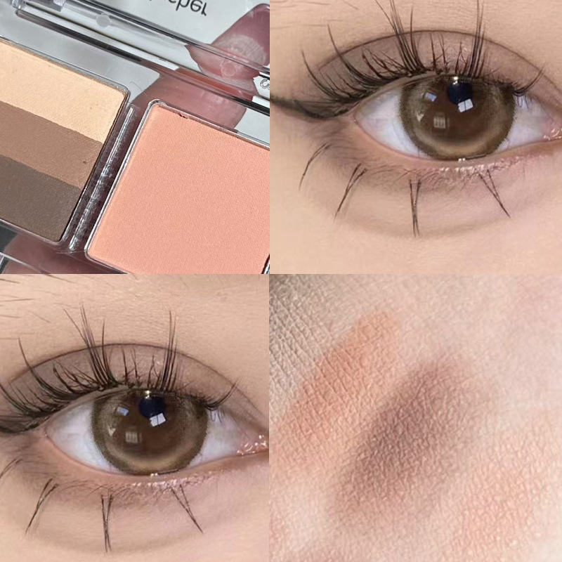 HERORANGE ~ Sombra de ojos de cuatro colores Shuangpin, color tierra, sombra de ojos perezosa multiusos, rubor, degradado, mate natural bajo