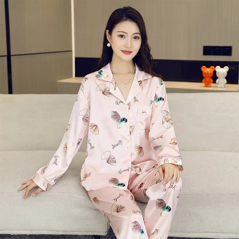 短袖长裤冰丝睡衣套装女春夏款仿真丝薄款可外穿家居服宽松高级感