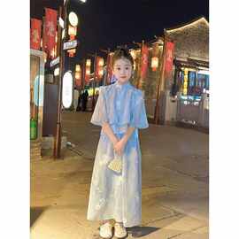 女童新中式国风套装夏季2025新款儿童洋女孩超仙刺绣上衣裤裙童装