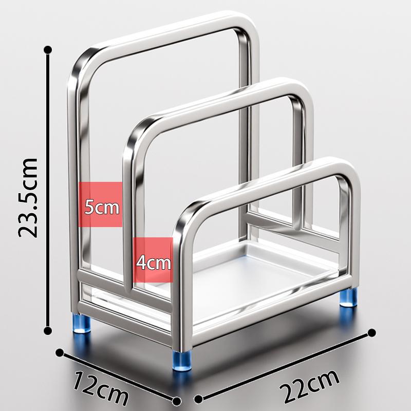 Double-Compartment Multifunctional Stand-Up Pot Lid/Thick Cutting Board Pure Stainless Steel Kitchen Chopping Board Rack Multi-Layer Storage Rack