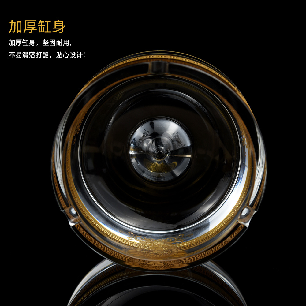 美杜莎真金花纸加厚手工烟灰缸 欧式轻奢水晶玻璃手工古典烟灰缸